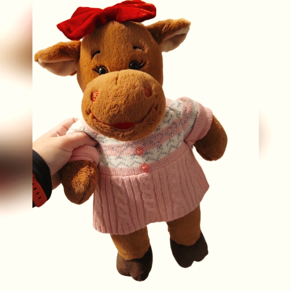 Build A Bear, Plush, Stuffed Animal, Holly The Moose, Pink Sweater Dress, Bow in